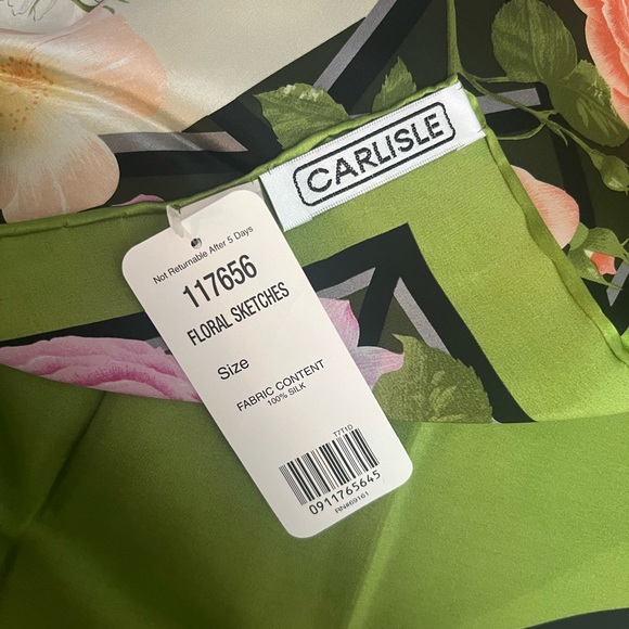 Carlisle Green and Black Floral Silk Scarf - Picture 4 of 7